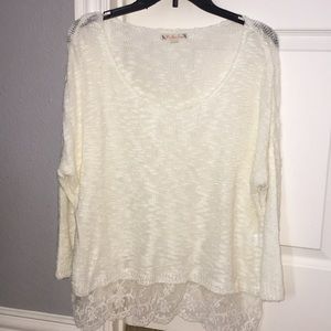 Cream sweater with lace detail